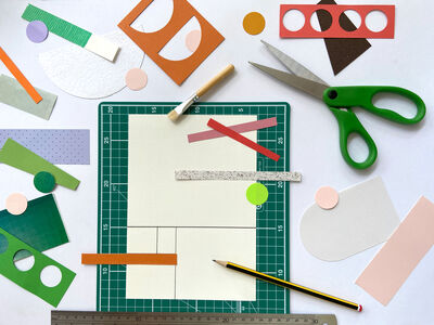 Table set with collage supplie