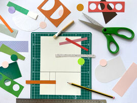 Table set with collage supplie