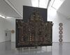 A large sculpture from Nina Rhode's exhibition, made entirely out of cardboard rolls.