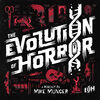 The Evolution of horror logo showing white text against a black background with horror themed illustrations in red